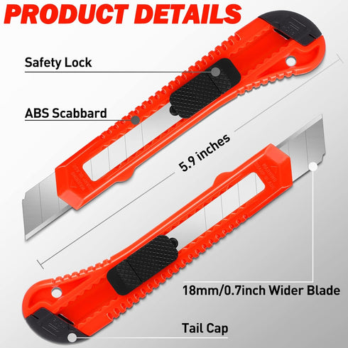 DIYSELF 30 Pack Box Cutter Retractable, 18mm Utility Knife with Snap Off Blade for Cardboard and Craft