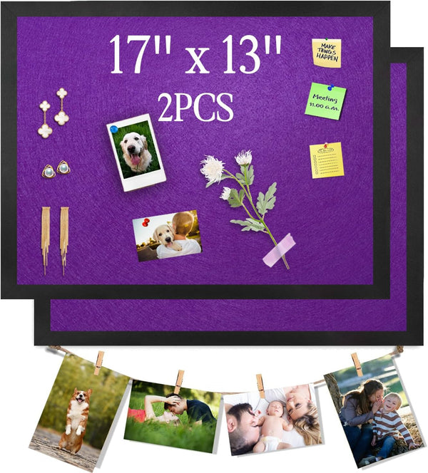 Purple Bulletin Boards Cork Board with Felt, 17"x13" Small Display Pin Board for Walls, Jewelry, Notes, Photos