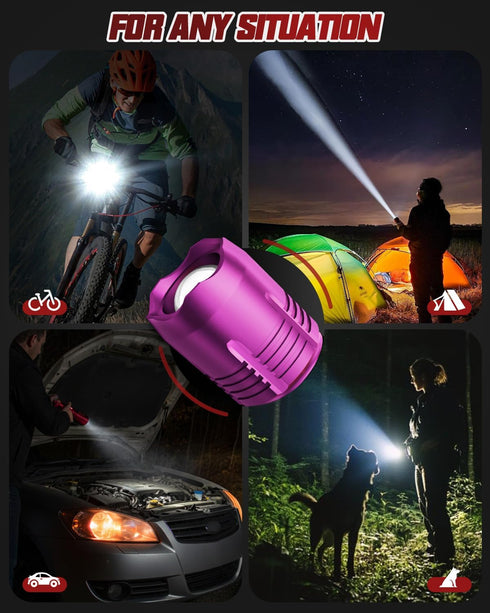 2 Pack, 5 Victoper Pink Rechargeabe Flashlight High Lumens Modes LED Bright Tactical Flashlights, Waterproof Zoomable