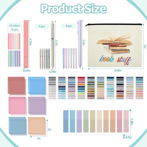 Book Annotation Kit, 2640 Pcs Sticky Tabs, 300 Sticky Notes, Gel Ink Pen, Pencil Case Pouch