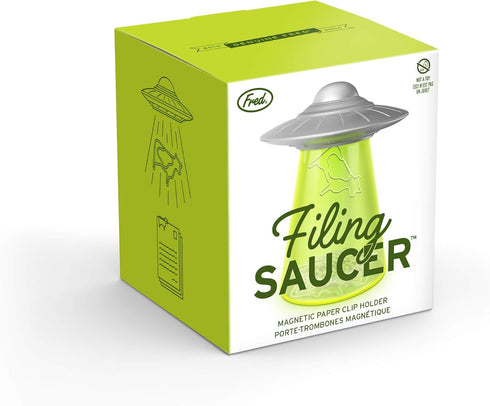 Genuine Fred UFO Paperclip Dispenser, Filing Saucer Holder with Cow Paperclips, Fun Space Themed Desktop Organizer