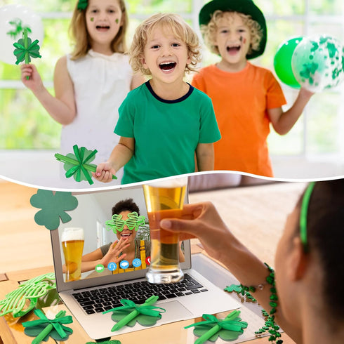 Geyee 24 Pack St. Patrick's Day Shamrock Pen with Sticky Notepad - Kids Bulk Shamrock Shaped Ballpoint Pen, Ribbons,