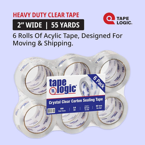 TAPE LOGIC 2" x 55 yds Acrylic Packing Tape, 6-Pack Heavy Duty Clear Packing Tape Rolls for Home, Office Packaging