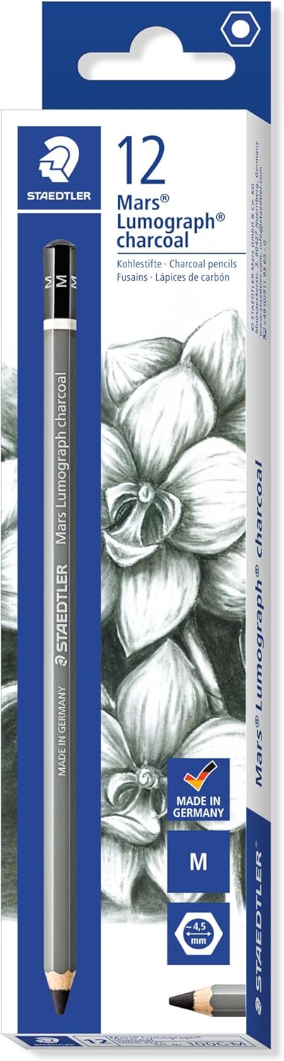 Staedtler Mars Lumograph Charcoal Pencils, Pre-Sharpened, Box of 12, Medium Lead, 100C-M