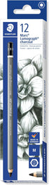 Staedtler Mars Lumograph Charcoal Pencils, Pre-Sharpened, Box of 12, Medium Lead, 100C-M