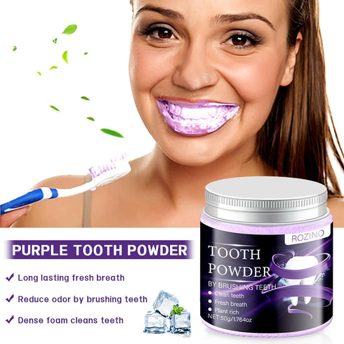 (1) Purple Teeth Whitening Powder,Mint Fresh Breath,Stain Removal,Fluoride Free Dental Care for Sensitive Teeth & Long