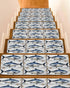BOHOOSKYLAR Marine Life Stair Treads Retro Blue Tuna Oil Painting Wood Texture Indoor
