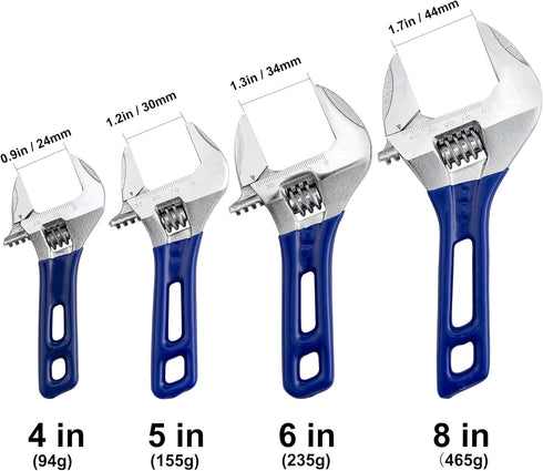 Wide Opening Stubby Adjustable Wrench Spanner, 4 inch, Chrome Vanadium Steel Forged Short Handle