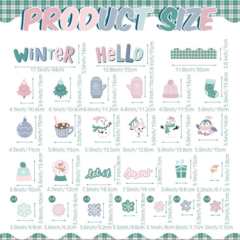Pasimy Winter Bulletin Board Decorations, Hello Winter Cutouts Set for Christmas Holiday Party Decor