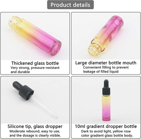 Ellbest 14pcs 10ml Essential Oil Dropper Glass Bottle, Colorful Reusable Bottles for Travel (Yellow Gradient)