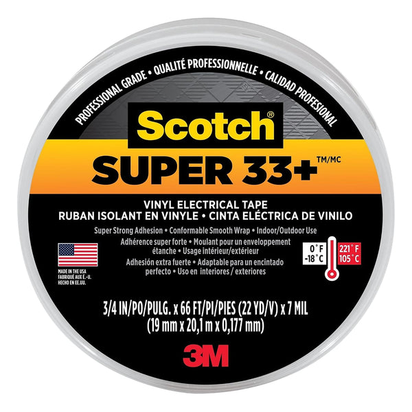 Scotch Super 33+ Vinyl Electrical Tape, 3/4 in x 66 ft, Black