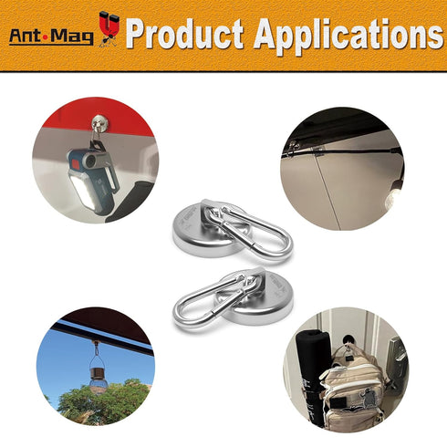 Ant Mag Carabiner Magnetic Hooks, 80LBS Heavy Duty Neodymium Magnet with Swivel Snap Hook, 4 Pack