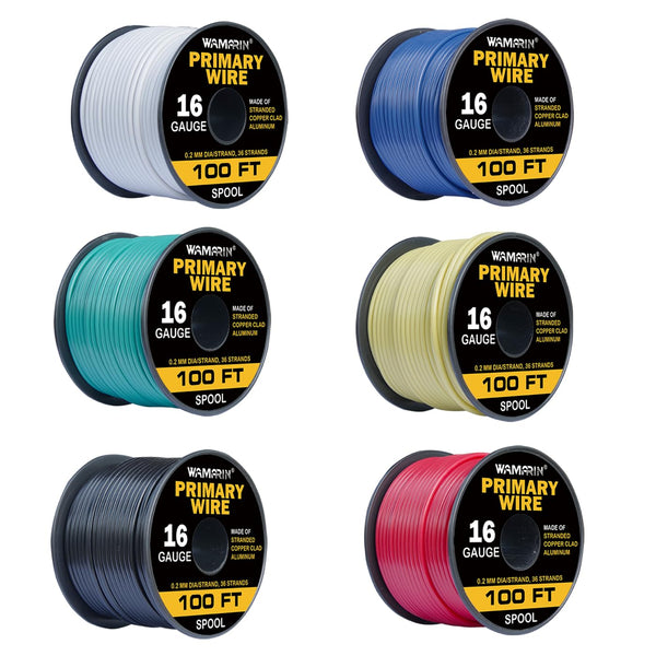 16 Gauge Wire Combo, 6 Colors, 100ft Rolls (600ft Total) - Durable