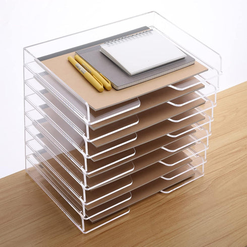 SANRUI Desk Organizer Tray, 2 Tier Acrylic Paper Organizer, Clear Letter Tray, Stackable Paper Sorter for Office Home