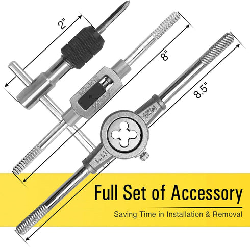 40PCS Set, GCr15 Azuno Metric Tap and Die Titanium Coated Bearing Steel with T-Handle/Wrench/Gauge/Screwdriver