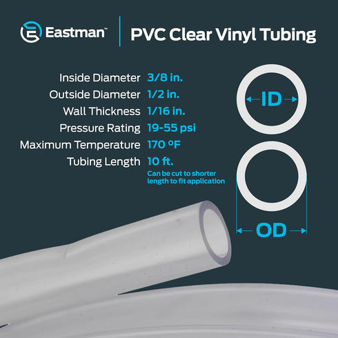 Eastman 3/8 Inch ID PVC Clear Vinyl Tubing, 10 Foot Length, 1/2 Inch OD, 98620