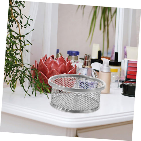 Paper Clip Barrel Office Desk Supplies, Metal Silver Holders for Small Things, Mesh Containers for Desk