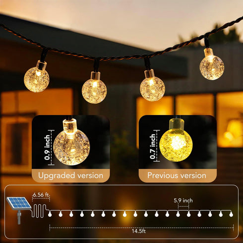 20FT 30 8 Metaku Solar String Lights for Outside, LED Crystal Globe String Lights, Solar Powered Outdoor Lights