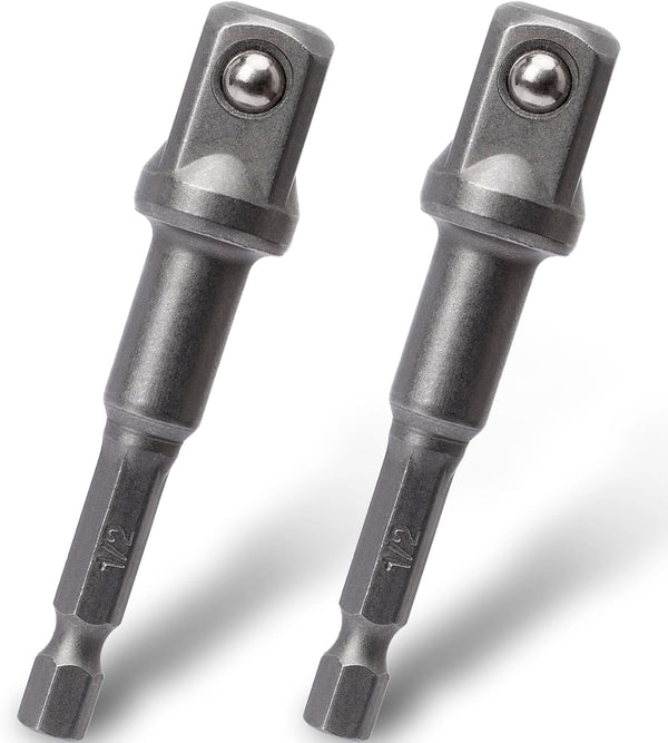 OIIKI 2 Pack 1/4 inch Square Socket Adapter Bit Set, Hex Impact Driver Power Bits for Automotive DIY