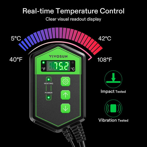 VIVOSUN Digital Heat Mat Thermostat Temperature Controller, 40–108 ºF 1000W for Reptiles, Seedlings, Germination
