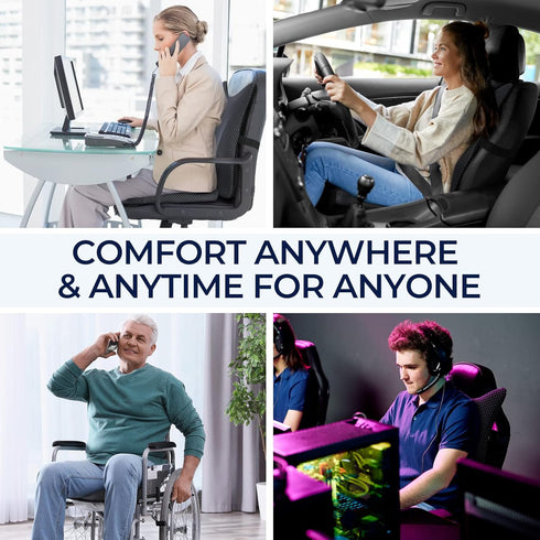 BUFORT Tailbone Seat Cushion & Lumbar Support Pillow: Memory Foam Chair Pad Back Cushion for Office Chair Car Seat