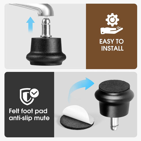 Bell Glides Replacement Caster Wheels for Office Chair or Stool, Fixed Stationary Castors (Bell Glides Short)