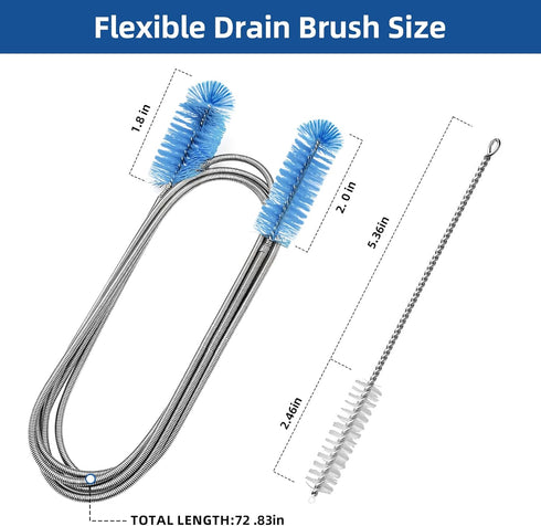 Flexible Drain Brush, 73 Inch Long Double Ended Hose Pipe Cleaners with 4 Pack 8 Inch Straw Cleaner Brush