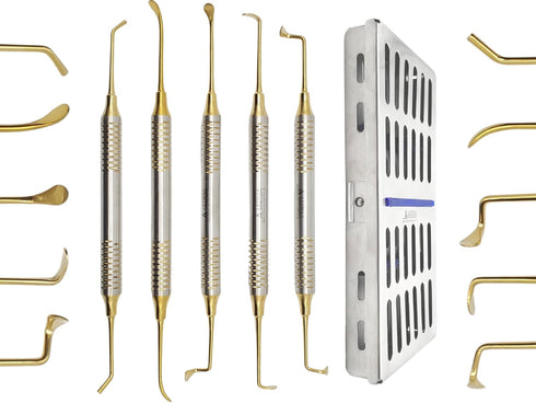 Sinus Lift Kit (5 pcs) - Stainless Steel Cassette Gold Plated for Dental Implant Use by Wise Linkers