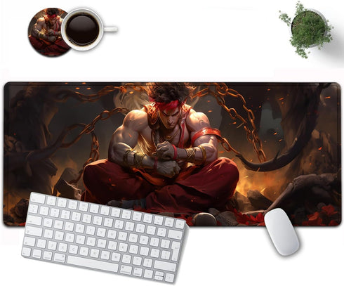 Large Mouse Pad, 31.5 x 11.8in Extended Gaming Mouse Pad with Stitched Edges, Anime Cool Warriors Pattern