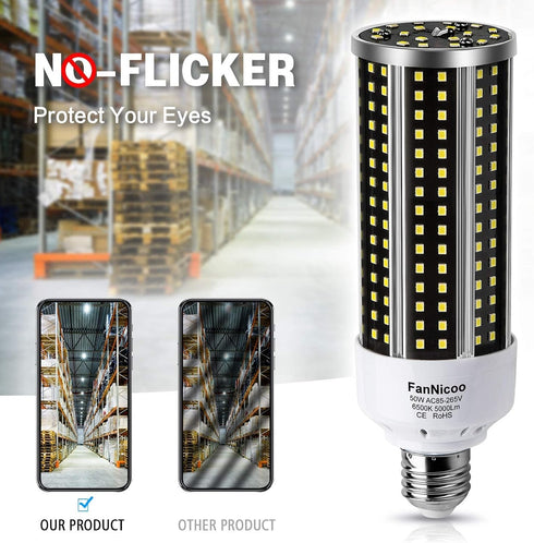 2 Pack LED Corn Light Bulb, 500W Equivalent, 5000 Lumen, 6500k Cool Daylight White, Large Area Bulb for Outdoor/Indoor