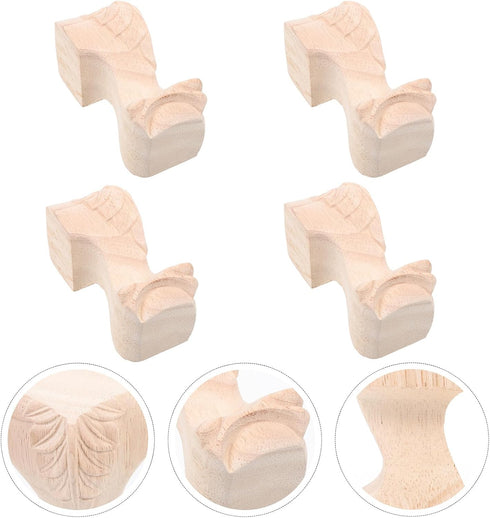 Set 4, 12x6cm KOMBIUDA Wood Carving Rubberwood Furniture Legs of Solid Wood Sofa and Tv Cabinet Replacement Legs