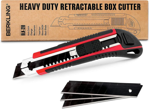 Berkling 18mm Retractable Utility Knife - 4x SK2H Snap Off Black Spare Blades (18mm 1 PACK)