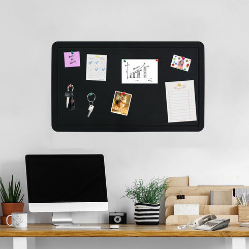 Black 28"x16" Large Cork Board with 50 Push Pins & Sticky Notes, Self-Adhesive for Wall, Felt Pin Board for Home