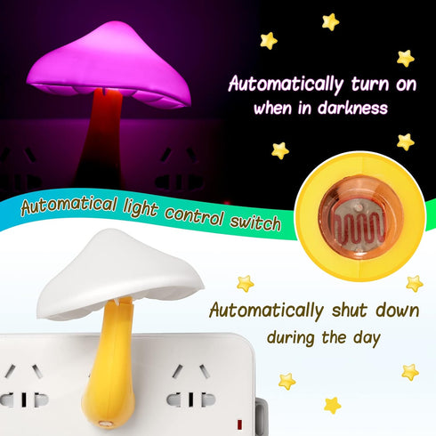20 7 Tuanse Pcs LED Color Changing Mushroom Night Light, Cute Color Sensor Mushroom Shaped Plug in Lamp, Christmas