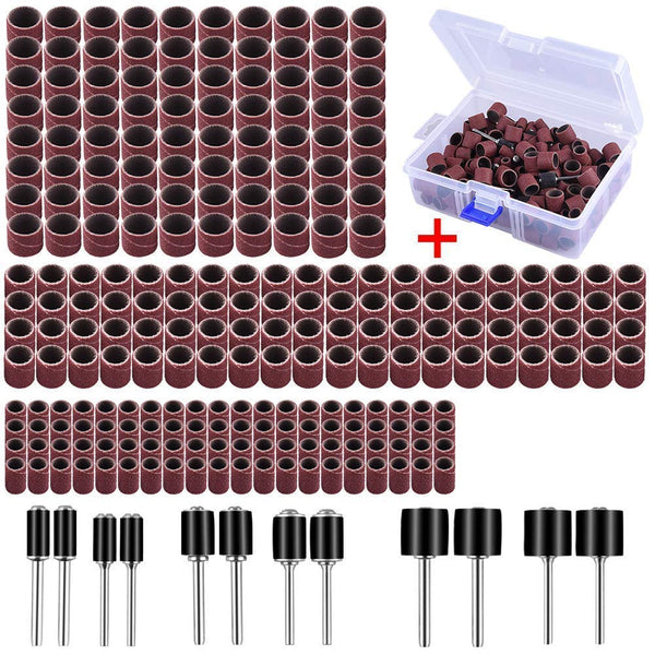 AUSTOR 252 Pieces Sanding Drum Kit with Free Box, 240 Drum Sander Sleeves and 12 Drum Mandrels for Dremel Tool