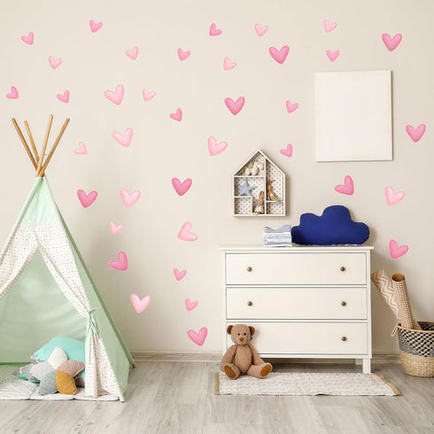 LXUEJIE 120 Pieces Heart Wall Decals, Pink Heart Shape Wall Stickers, PVC Removable Pink Walls Stickers for Girls