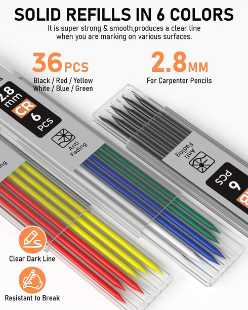 5 Pack 41 Nicpro Carpenter Pencil with Sharpener, Mechanical Carpenter Pencils with Refills, Construction Pencil Heavy