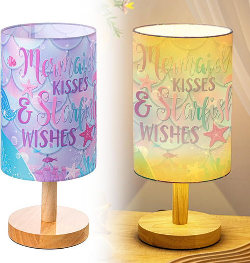 Tujoe Mermaid Lamps Summer Ocean Fabric Nightstand Table Lamp Purple Desk Lamp Bedside