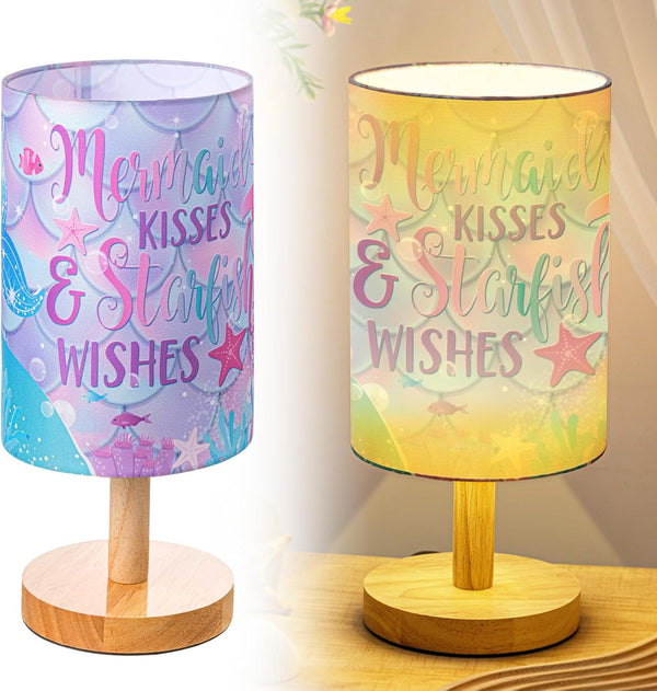 Tujoe Mermaid Lamps Summer Ocean Fabric Nightstand Table Lamp Purple Desk Lamp Bedside