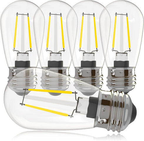 Banord 5 Pack Dimmable 2W S14 Replacement LED Bulbs, 2700K Warm White, Waterproof Outdoor String Lights
