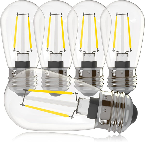 Banord 5 Pack Dimmable 2W S14 Replacement LED Bulbs, 2700K Warm White, Waterproof Outdoor String Lights