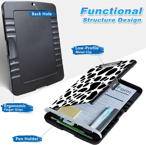 Clipboard with Storage, High Capacity Cow Print Storage Clipboard 9.5x14" with Pen Holder for Women & Kids, Ideal for Work, School & Office Supplies, Cute Clip Boards Side Opening by Qindaiwen