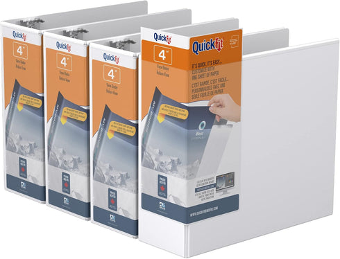QuickFit 3-Ring Binder, Angle D Ring, 4 Inch, White, Pack of 4, 87060-04