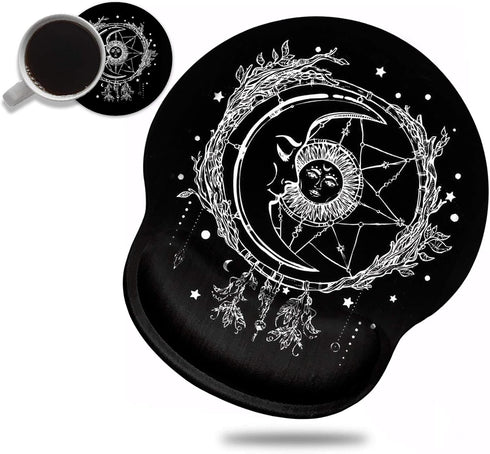 Ergonomic Mouse Pad with Wrist Support and Cute Coffee Coaster, Celestial Theme Design for Pain Relief