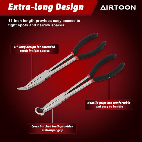 6-Piece 11" Set, 45, 90-Degree 5/16-Inch, 1/2-Inch, 3/4-Inch AIRTOON Hose Gripper Plier & Long Reach Pliers Straight