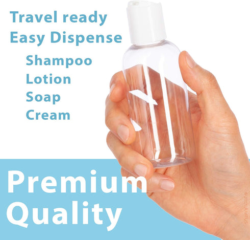 JUVITUS 4 oz Clear Plastic PET Boston Round Bottle with White Disc Cap, 12 Pack (BPA Free)
