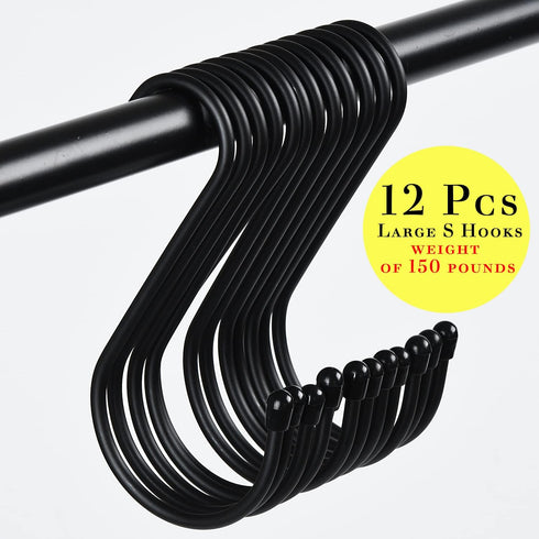 12 Pack Heavy Duty 6 Inch S Hooks with Rubber Stopper for Hanging Plants, Birdhouse, Pan, Cups, Bags, Jewelry