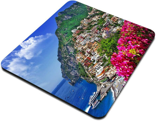 Italy Mouse Pad, Scenic View of Positano Amalfi Naples, Coastal Village Image, Rectangle Non-Slip Rubber