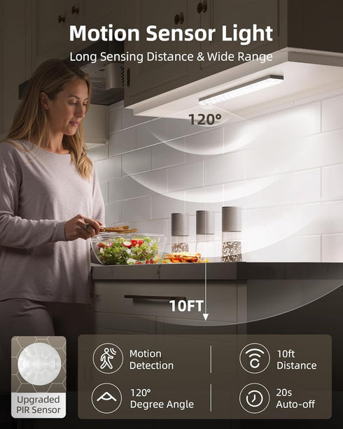 3-Pack 2000mAh 62LEDs, 3 Dimmable, Closet, EZVALO Under Cabinet Lighting, Rechargeable Wireless Motion Sensor Lights