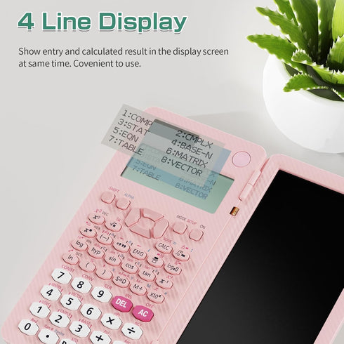 Scientific Calculator Pink Rechargeable ROATEE 991ES MAX Finance Desk Calculator with Writing Tablet for Students.